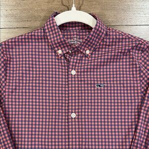 Boys Vineyard Vines Red and Blue Performance Whale Shirt - Button Down Shirt
